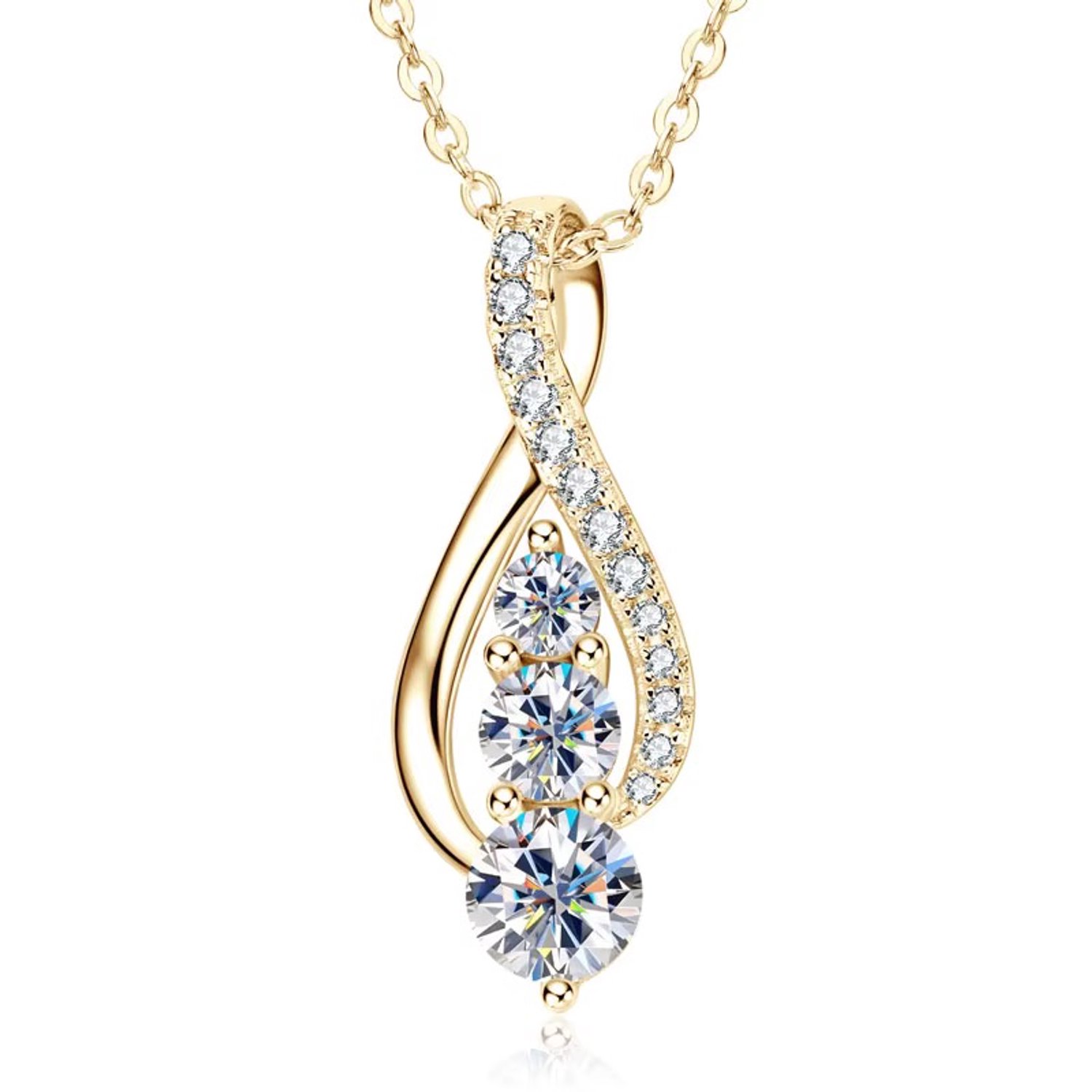Selevie Ketting Goud met 1.01 ct Moissanite – Twist Hanger - 3 Moissanite brilliant stenen