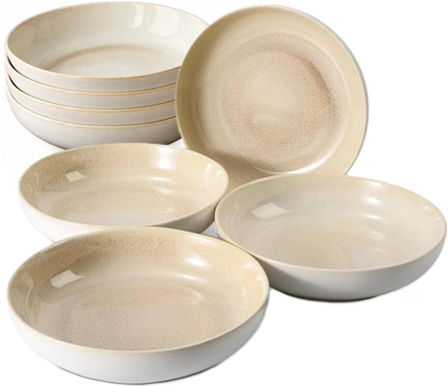 Siaki diep bord Raya - set van 8x - pastabord - zandkleur - 23 x 5 cm - soepbord - aardewerk