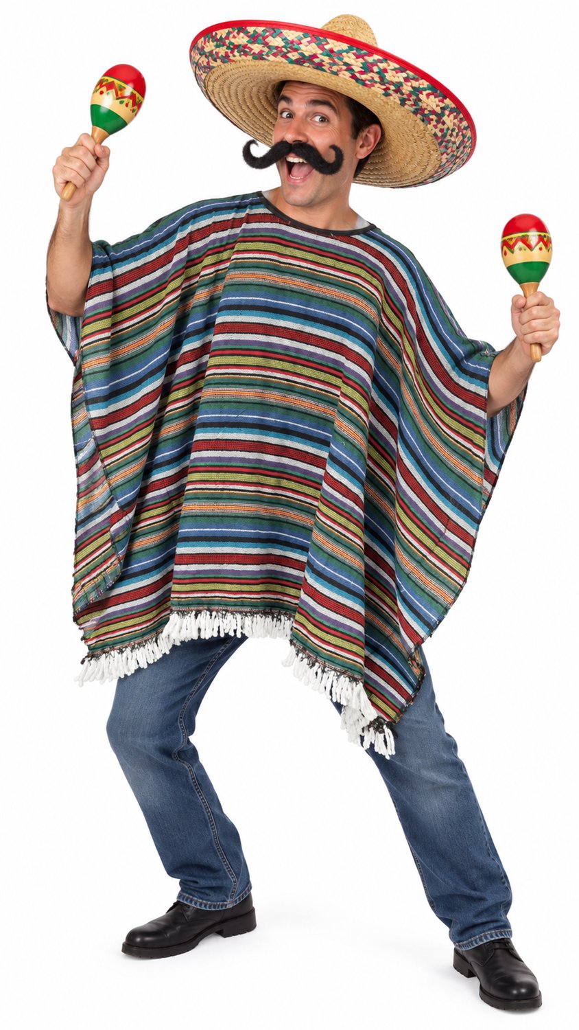 Mexicaanse Poncho – Kleurrijk Verkleedkostuum voor Carnaval & Themafeest - one size