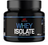 Zwarte pot eiwitpoeder van XXL Nutrition met blauwe accenten. Tekst: WHEY ISOLATE 100% WHEY ISOLATE.