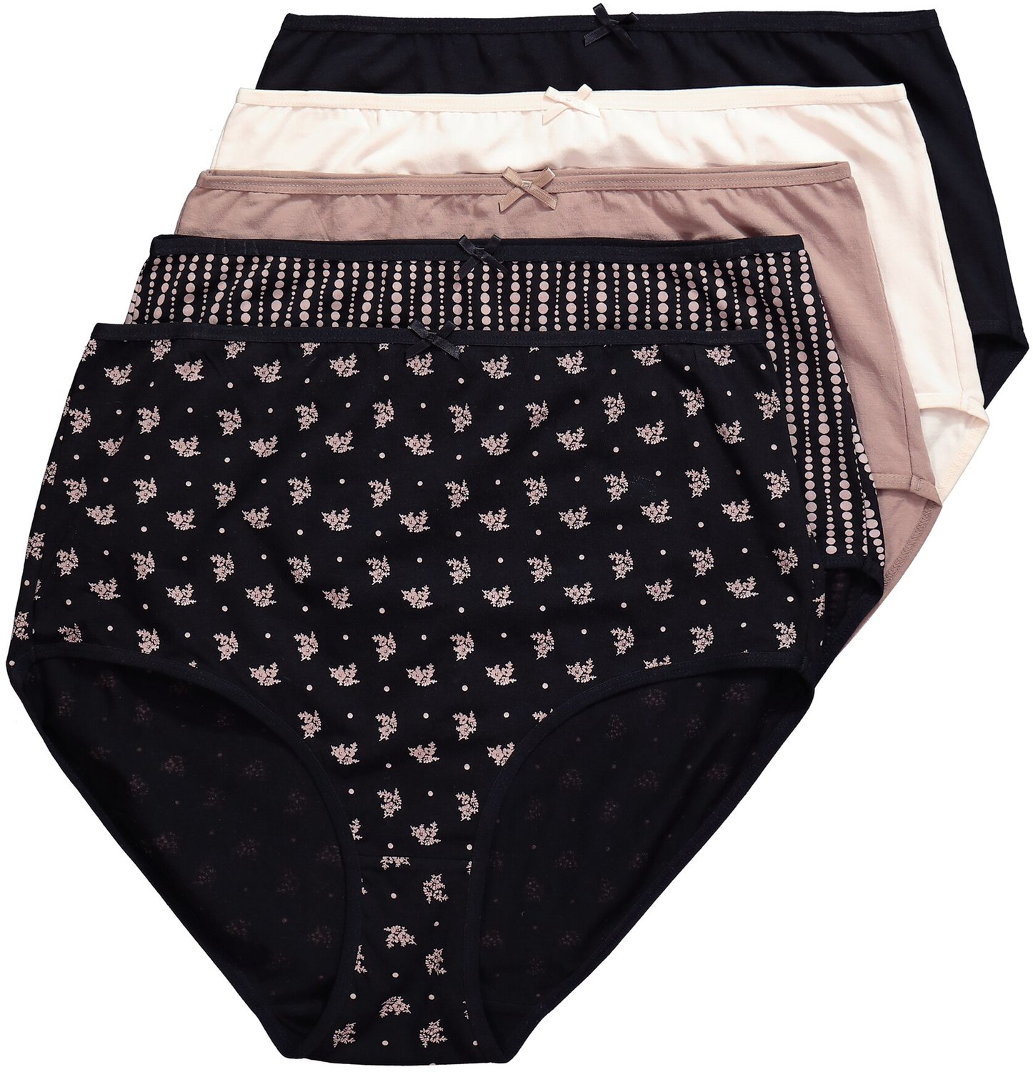 Ulla Popken - Dames - Maxislips set van 5 motief/effen - Zwart - Maat 54+
