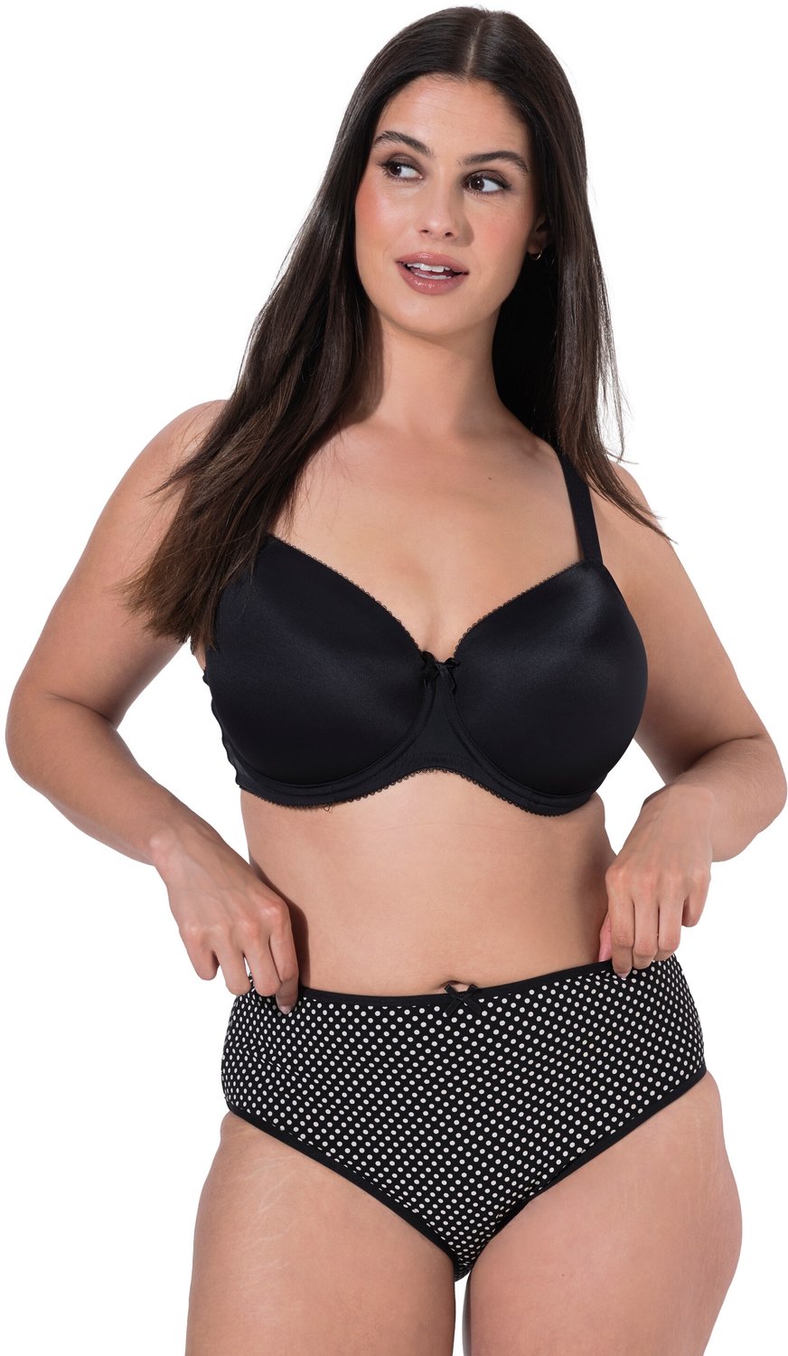 Ulla Popken - Dames - Midi-slips set van 5 motief / effen - Zwart - Maat 42+