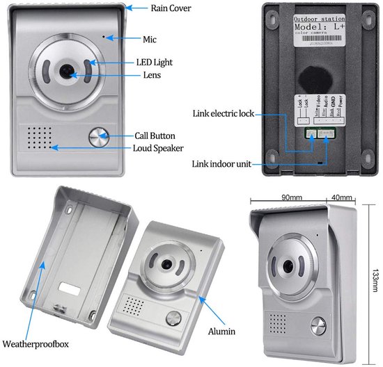 Video Deurbelset 7 Inch Kleurenscherm - Waterdicht Met IR Nachtzicht - Elektrisch Slot Compatibel - Voor Thuis Beveiliging — afbeelding 3