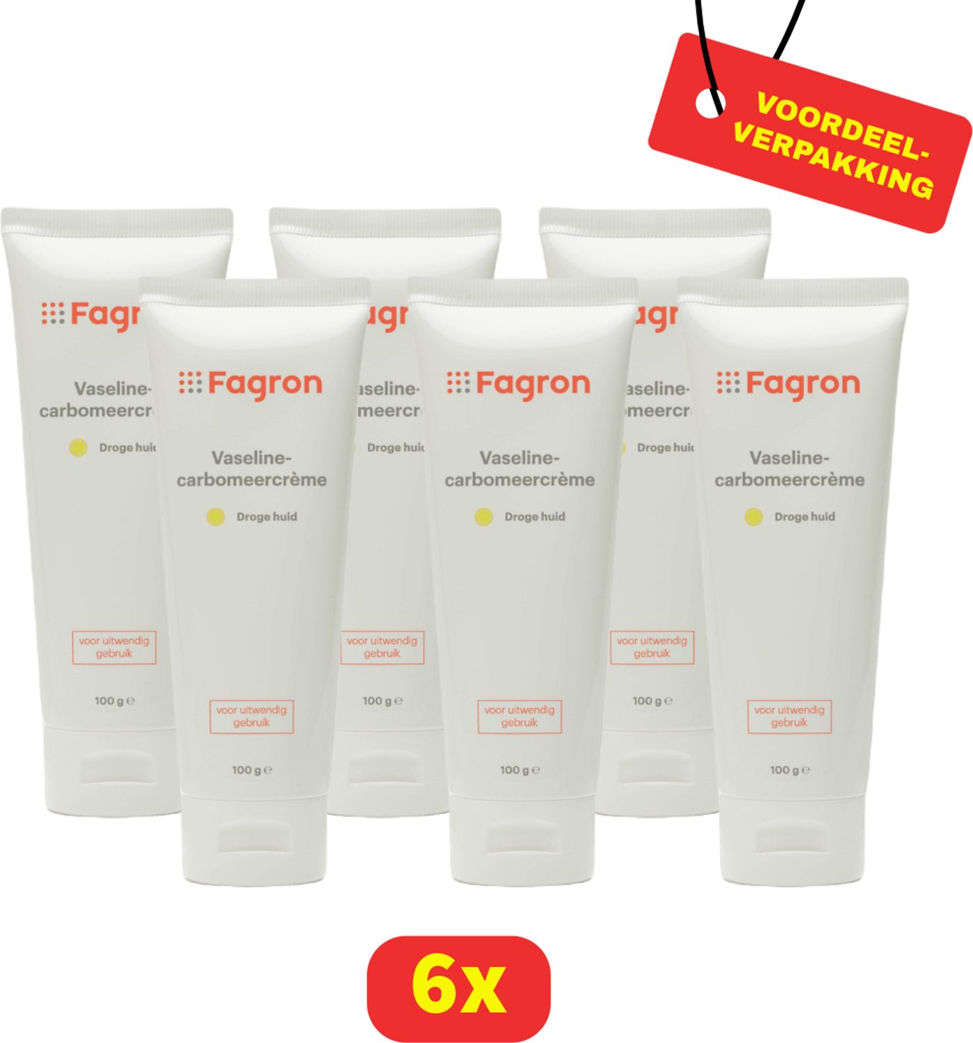 Fagron Vaselinecarbomeercrème - Droge Huid - 6 x 100g - Voordeelverpakking