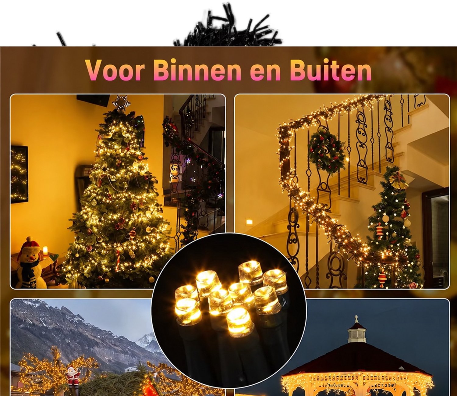 Cluster Kerstverlichting 10 Meter - 540 LED - Warm Wit - Voor Buiten