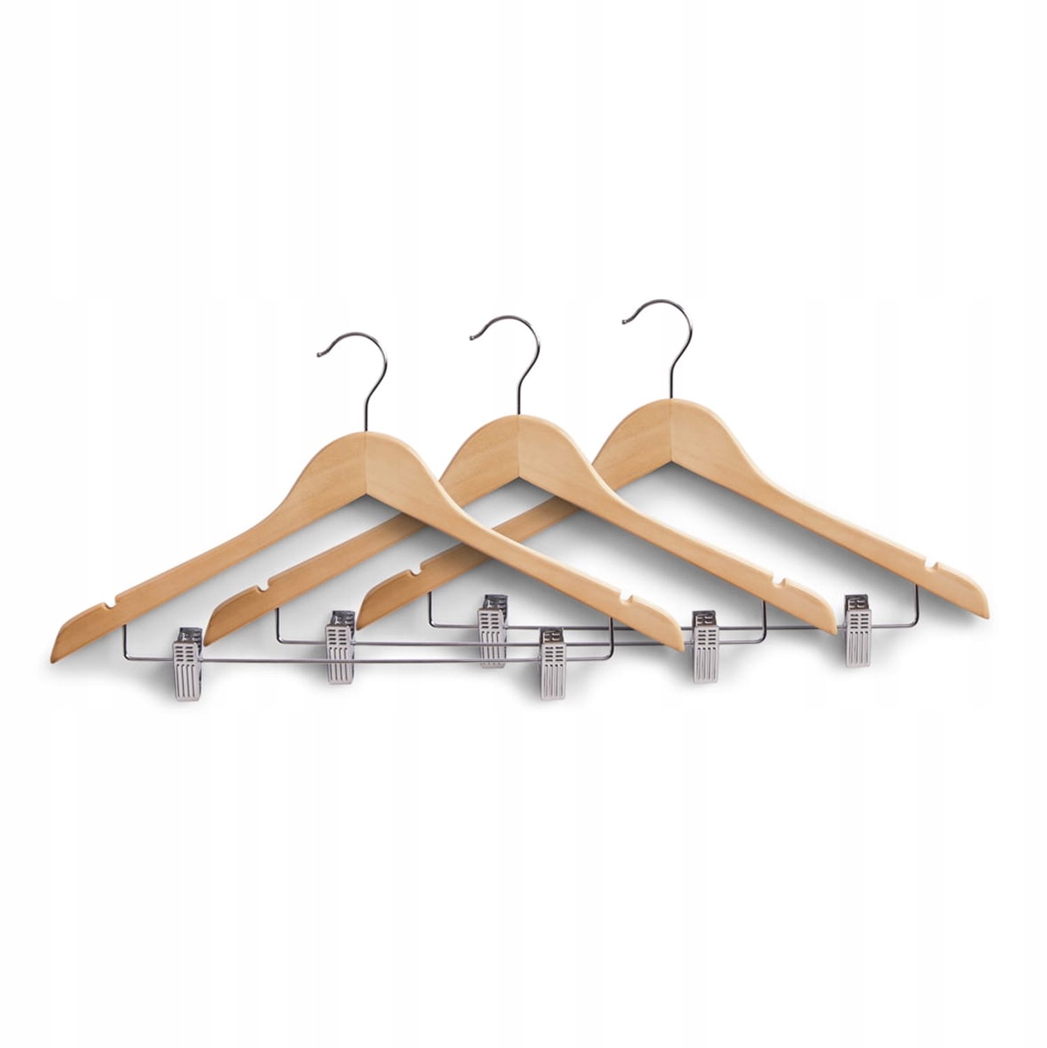Set van 3 houten kledinghangers met clips en broekstang