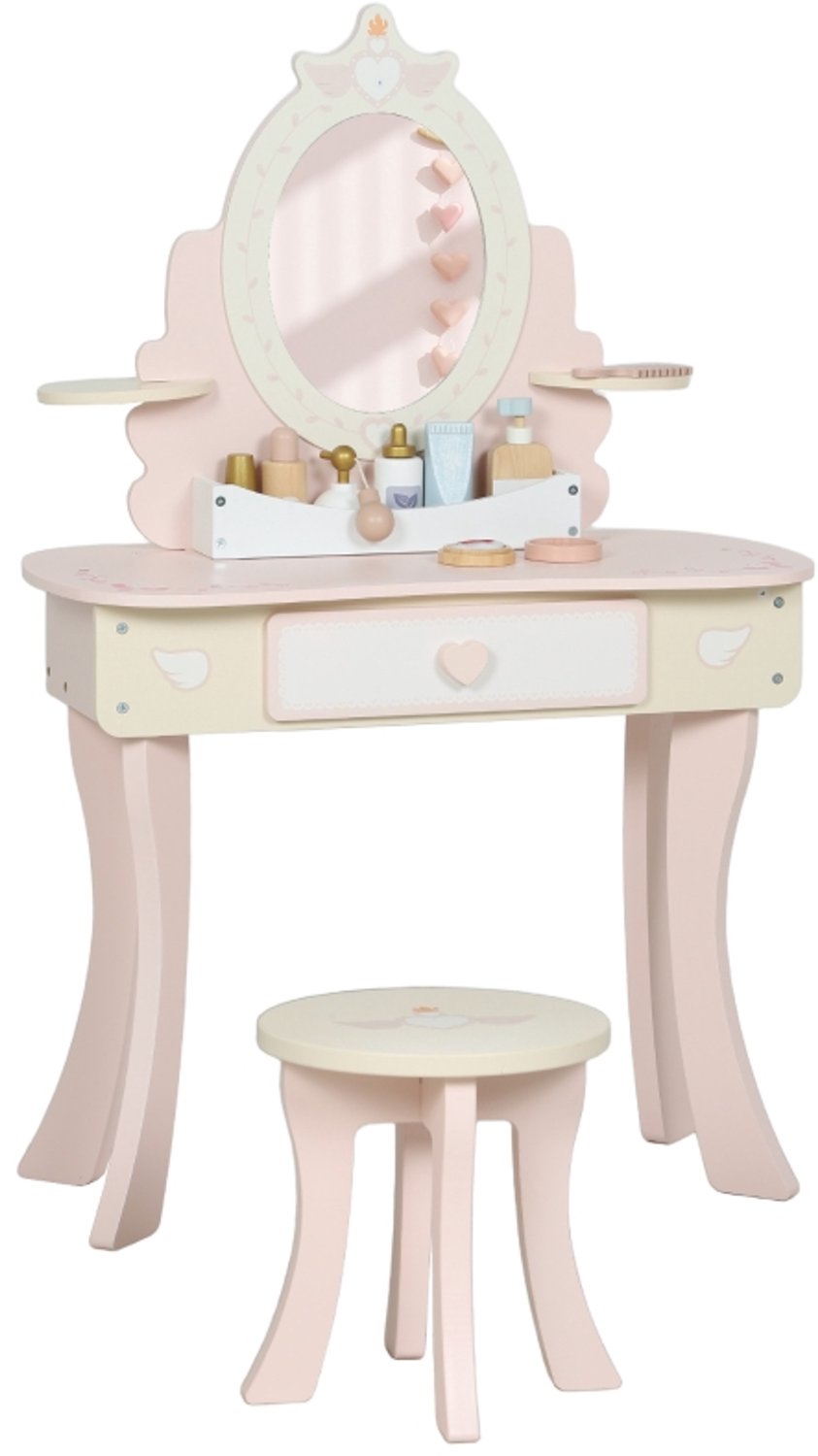 WUVRIE - Kinderkaptafel met stoel - Afneembare spiegel en lade - 2-in-1 bureau - Roze