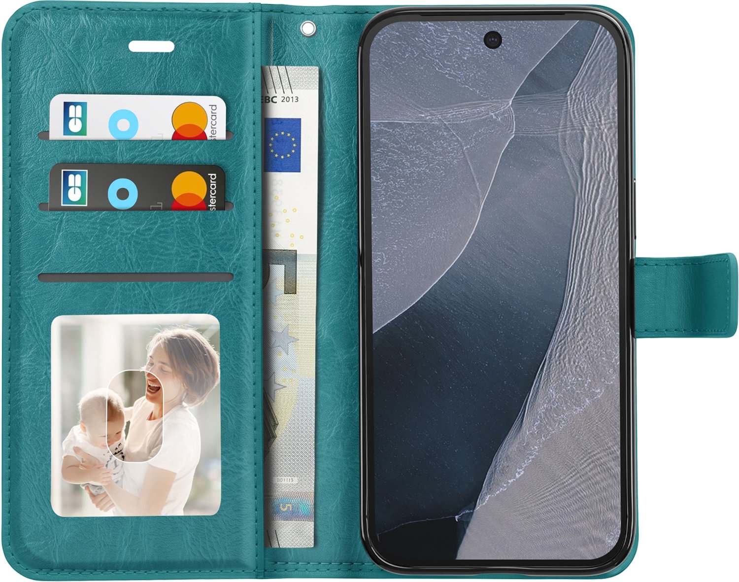 Mayaxess, Portemonnee Hoesje voor Google Pixel 11 Pro met Polsband & Stand, Turquoise