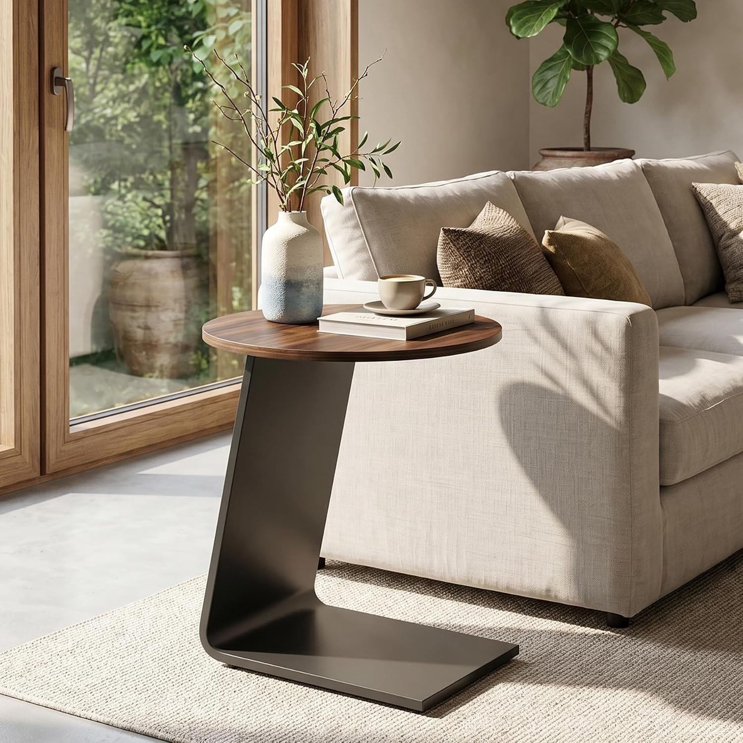 Tribesigns C-vormige Bijzettafel - Tafel met metalen frame voor Woonkamer- Sidetable voor Woonkamer, Thuiskantoor - 50×50×60 cm - Zwart