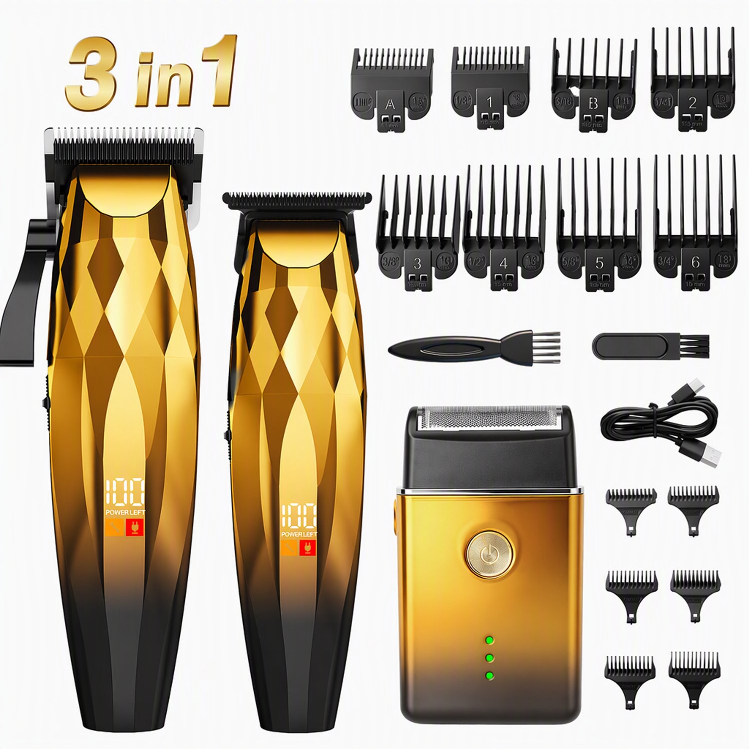 ECTEATOY® 3-in-1 Baardtrimmer Mannen - met 2 Tondeuses en elektrisch scheerapparaat - opzetkam - LED-display - Voor Baard Haar & Lichaam