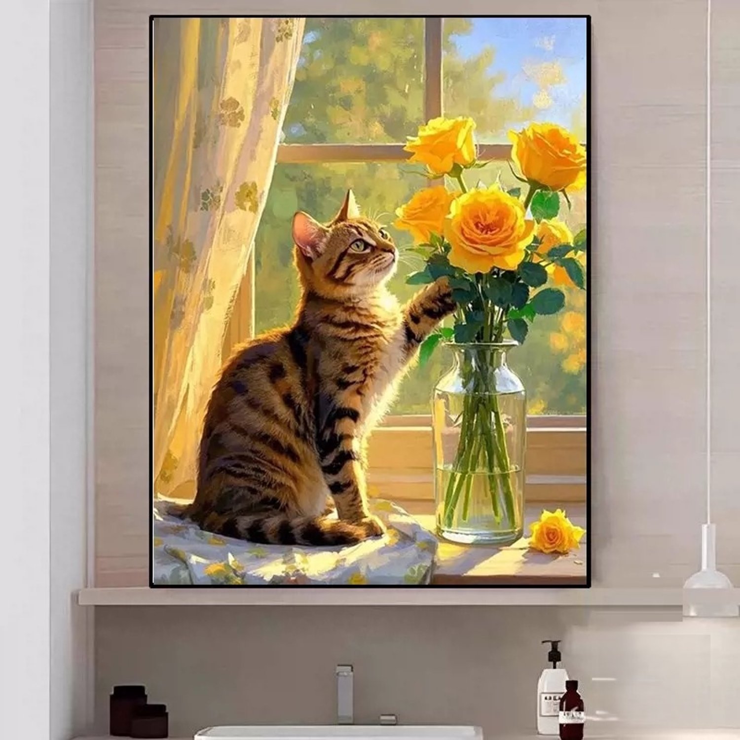DIY kruissteekborduurpakket/De kat op de vensterbank/gedrukt kruissteekpatroon borduurpakket (frame niet inbegrepen) 40*50CM