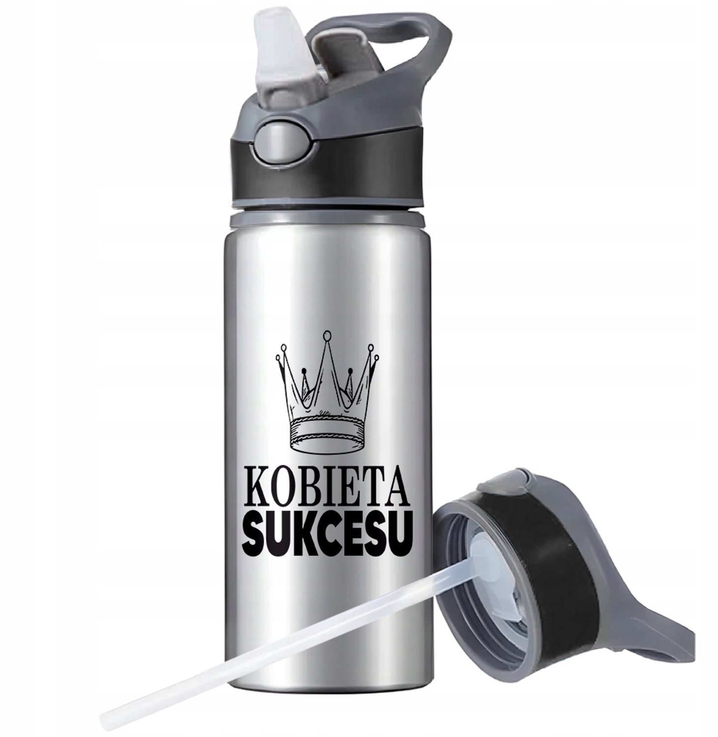 Merkloos Aluminium Bidon 650ml met Rietje en Handvat