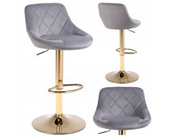 Velaco Barstoel XENA01 - Verstelbaar, Draaibaar, Goud & Grijs Velours