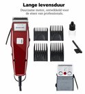 Bordeauxrode Moser 1400 tondeuse met 4 opzetkammen (Nr 1-4), olie, borstel en gedetailleerde scheerkop.