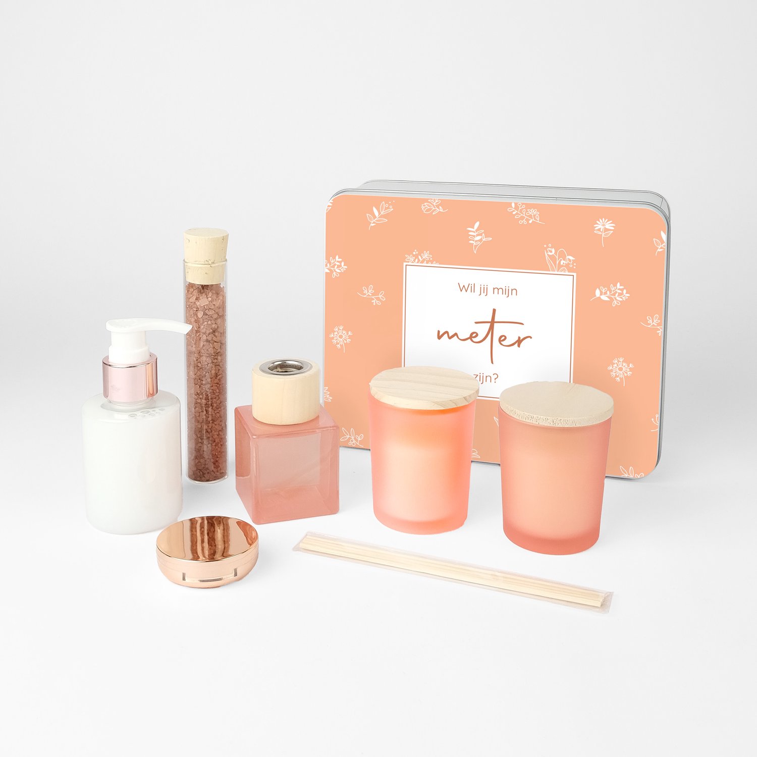 Meter vragen - Wil jij mijn meter zijn - Geschenkset vrouwen - geschenkdoos - Cadeau meter - Orange botanical design