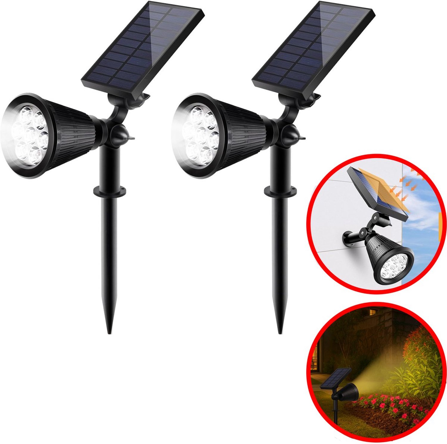 Best Active Solar Spotlight Tuinverlichting op Zonne Energie - 2 Stuks - Warm Wit Licht - Dag- en Nachtsensor - 7 LED Lampen - IP65 Waterbestendig - Tuinlampen op Zonneenergie Buiten - Solar Tuinverlichting - Wandlamp - Zwart