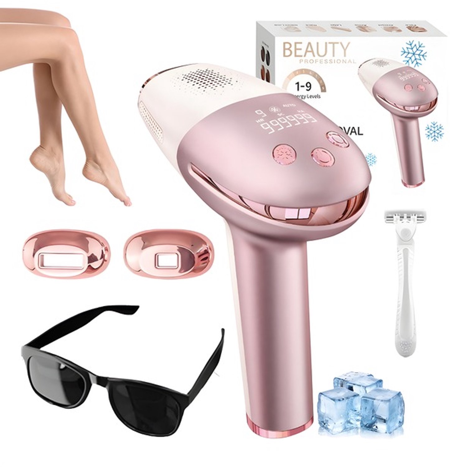 CheerPretty IPL Ontharingsapparaat met Ice Cooling - Laser Ontharing Apparaat Thuisgebruik - Draadloos Epileerapparaat Dames met 999.999 Flitsen - 9 Intensiteiten & Koelsysteem