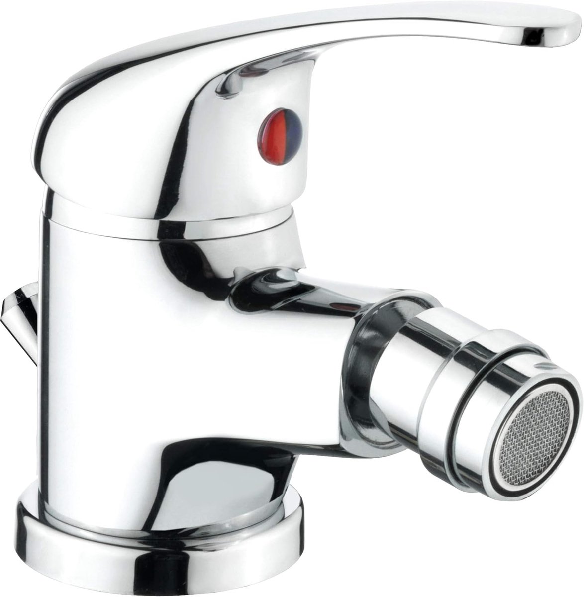 Eengreepsmengkraan voor bidet met afvoergarnituur, verchroomd messing, normale uitloophoogte