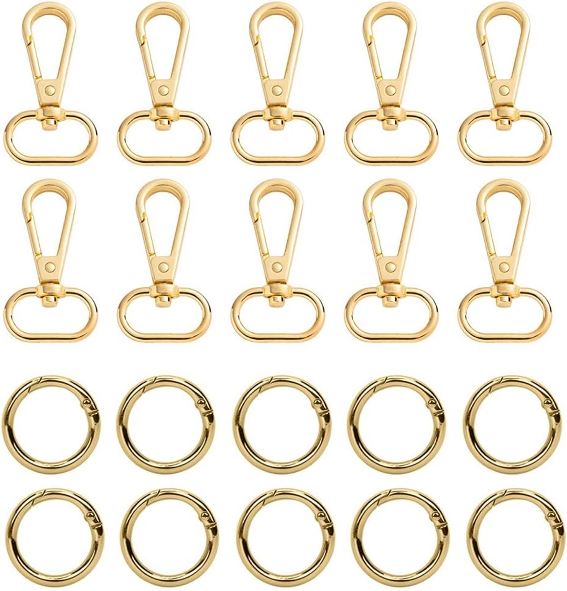 Goud, 20 stuks, draaibare karabijnhaken, karabijnhaken voor tassen, ring, karabijnhaak, draaibare karabijnhaken, ronde karabijnhaken, zakkarabijnhaak voor doe-het-zelf