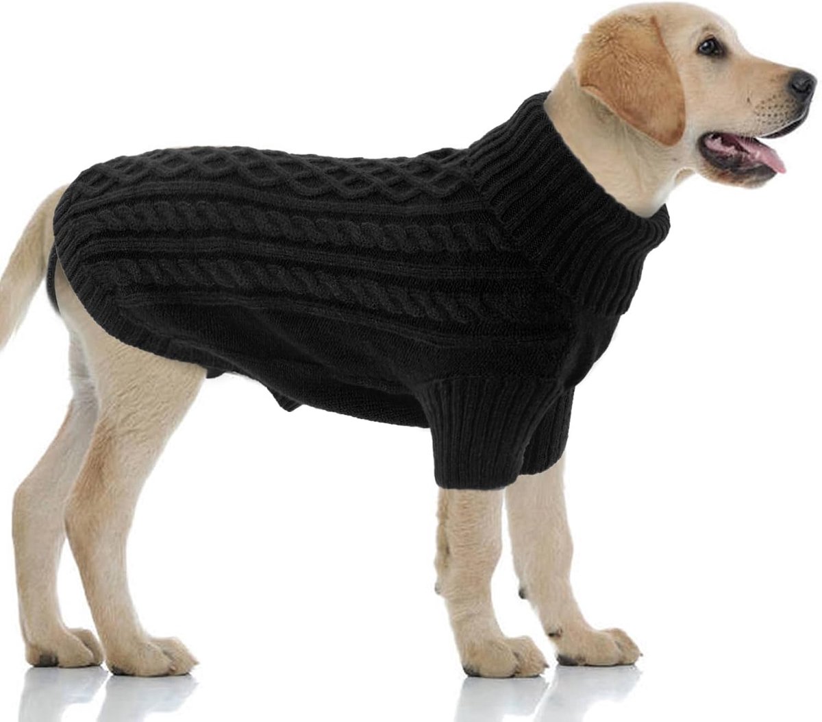 Rolkraag Gebreide Hondentrui met Riemgat, Warme Wintertrui voor Grote Honden, Koud Weer Gebreide Kleding voor Labrador, Mopshond, Weimaraner, Zwart, 3XL