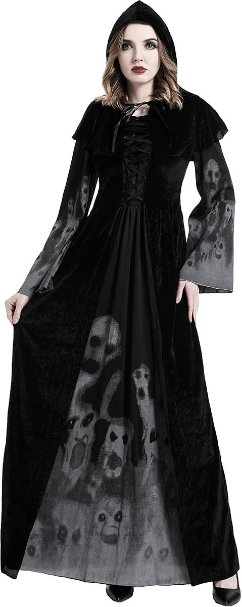 Tovenares kostuum, Slank Kant Kaap Jurk Vrouwen Drama Kostuum Fancy Cosplay Feestkleding