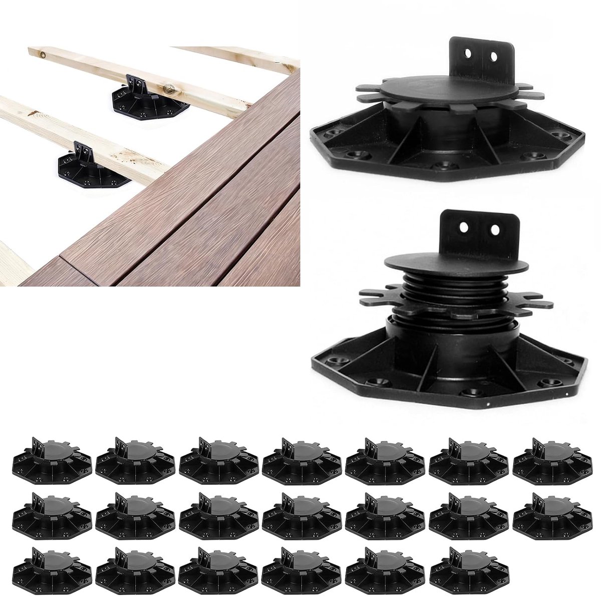 20 stuks stellagers, in hoogte verstelbaar, 30-60 mm stellagers voor terrassen, terraslagers voor hout, WPC en aluminium, platen en planken