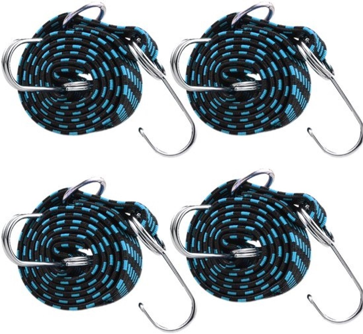 4 Stuks Spanbanden - Plat, Verstelbaar & Elastisch met Haken - Voor Bagage, Motor, Camping & Luifel - Blauw, 1 meter
