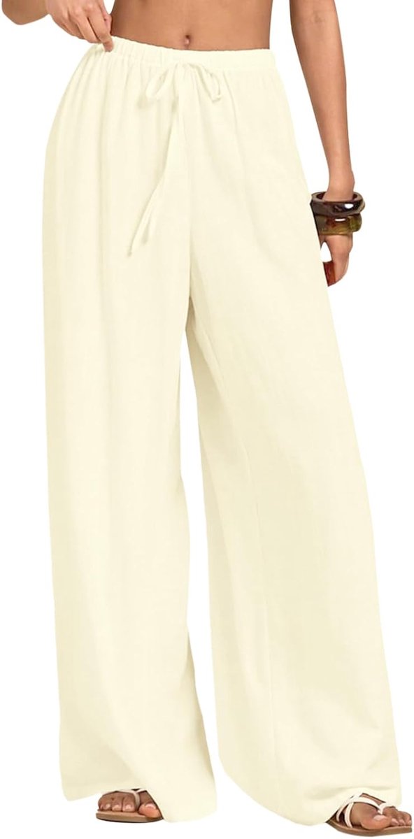 Broek voor dames, zomer, elastisch, wijd, casual, palazzo-broek voor dames, elegant, los, lange werkbroek met zakken