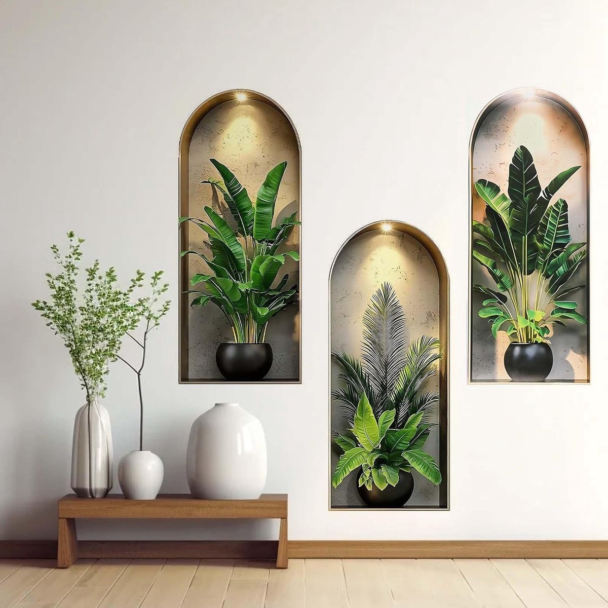 Zelfklevende tropische bladeren Monstera vazen bloemen groen 25 x 60 cm moderne vinyl muurschildering voor woonkamer, slaapkamer, keuken, kantoor, bank