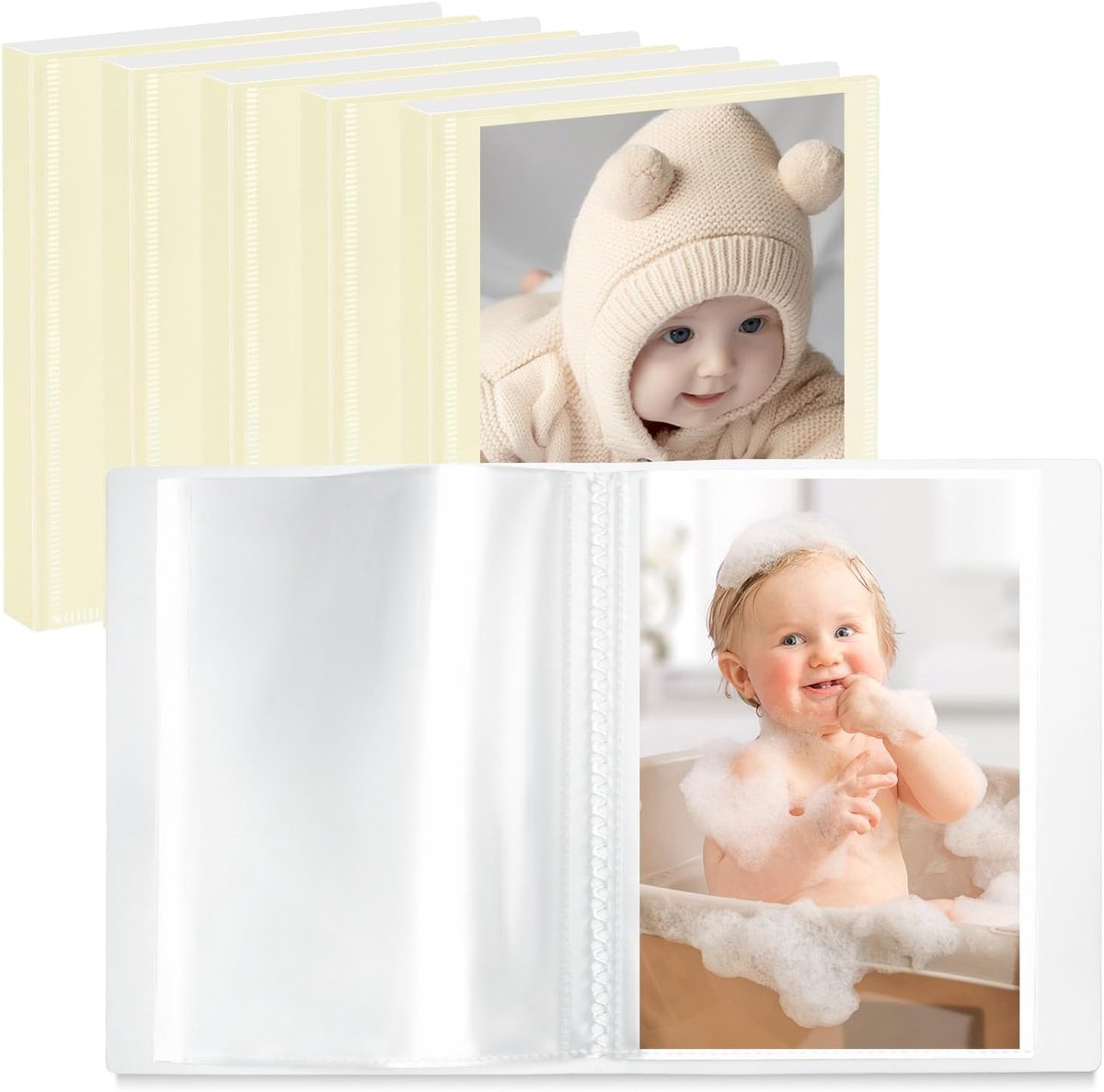 Fotoalbum, klein, verpakking met 6 fotoalbums, 13 x 18 cm, elk voor maximaal 52 foto's, personaliseerbare omslag, beige