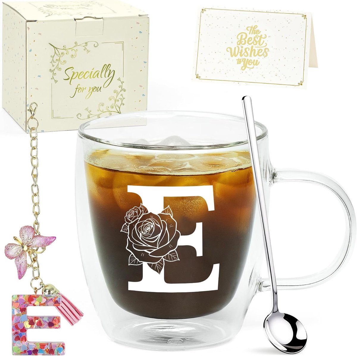 Macchiato-glazen, gepersonaliseerde cadeaus voor vrouwen, mok gepersonaliseerd voor vrouwen, Kerstmis, Valentijnsdag, voor haar (E)