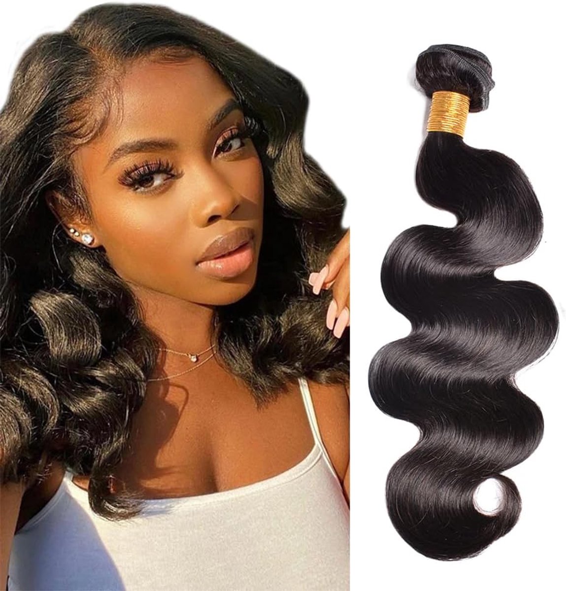 Hair Bundles Menselijk haar verlenging #1B Natural Black Color Body Wave Echthaar Tressen Human Hair Extension 1 Bundles Totaling 100 Grams 12 Inch