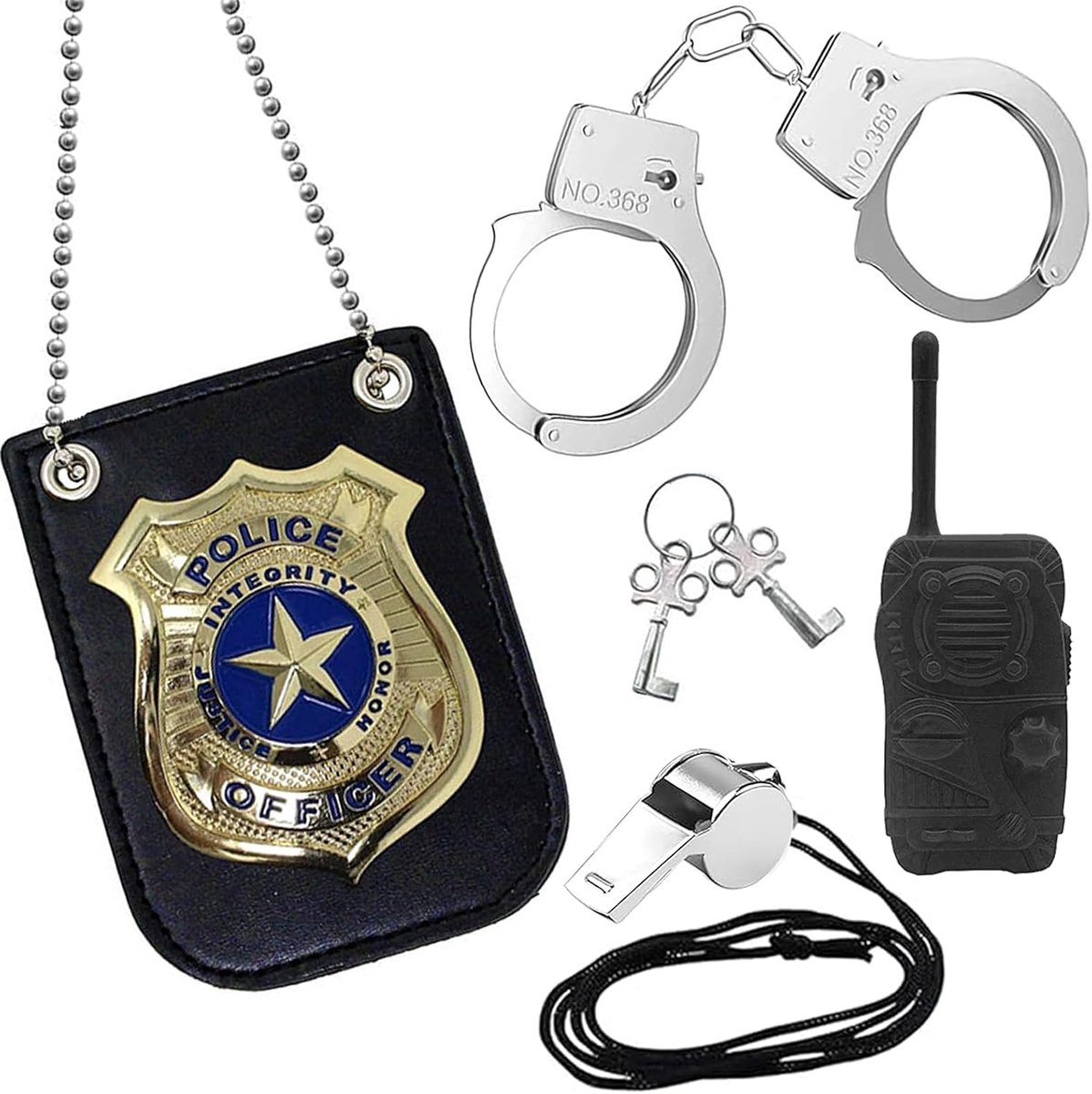 Politie-accessoireset, handboeien voor kinderen, politieagent, handboeien, badge, politie-uitrusting voor carnaval, themafeest en rollenspellen