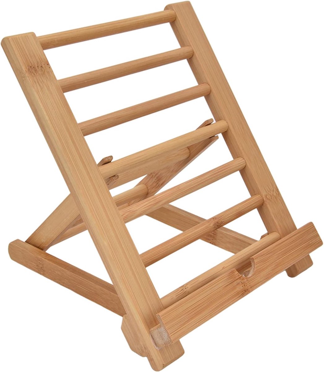 Bamboe Tabletstandaard, Houten Tablethouder Dock Opvouwbare Ondersteuning voor Tabletop Tablet Laptop Mobiele Telefoon, 6,7 X 8,7 Inch