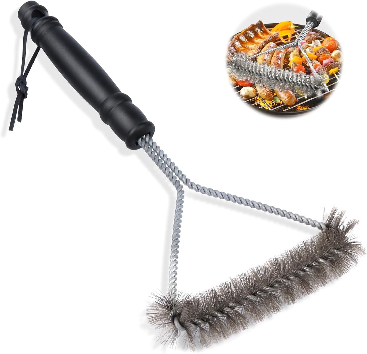 30 cm, driehoekige borstel voor grill, grillborstel van roestvrij staal, reiniging 360 graden, borstel voor grill, oven, bakplaten