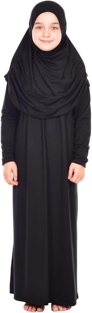 Islamitische Kleding voor Kinderen met Hijab, Lange Mouwen Abaya in Twee Delen, Maxi Moslim Set met Sjaal, Kaftan en Jilbab