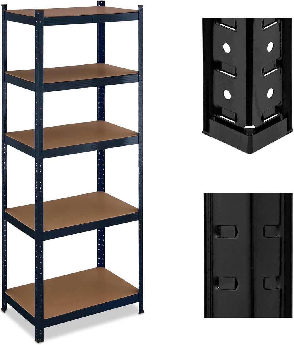 Stellingkast van staal en MDF met 5 verstelbare planken, zwart, 180 x 70 x 45 cm