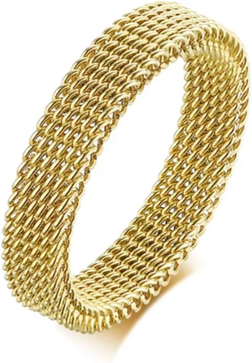 Herenring van roestvrij staal met meshband, 4 mm breed, slank geweven, minimalistisch design.