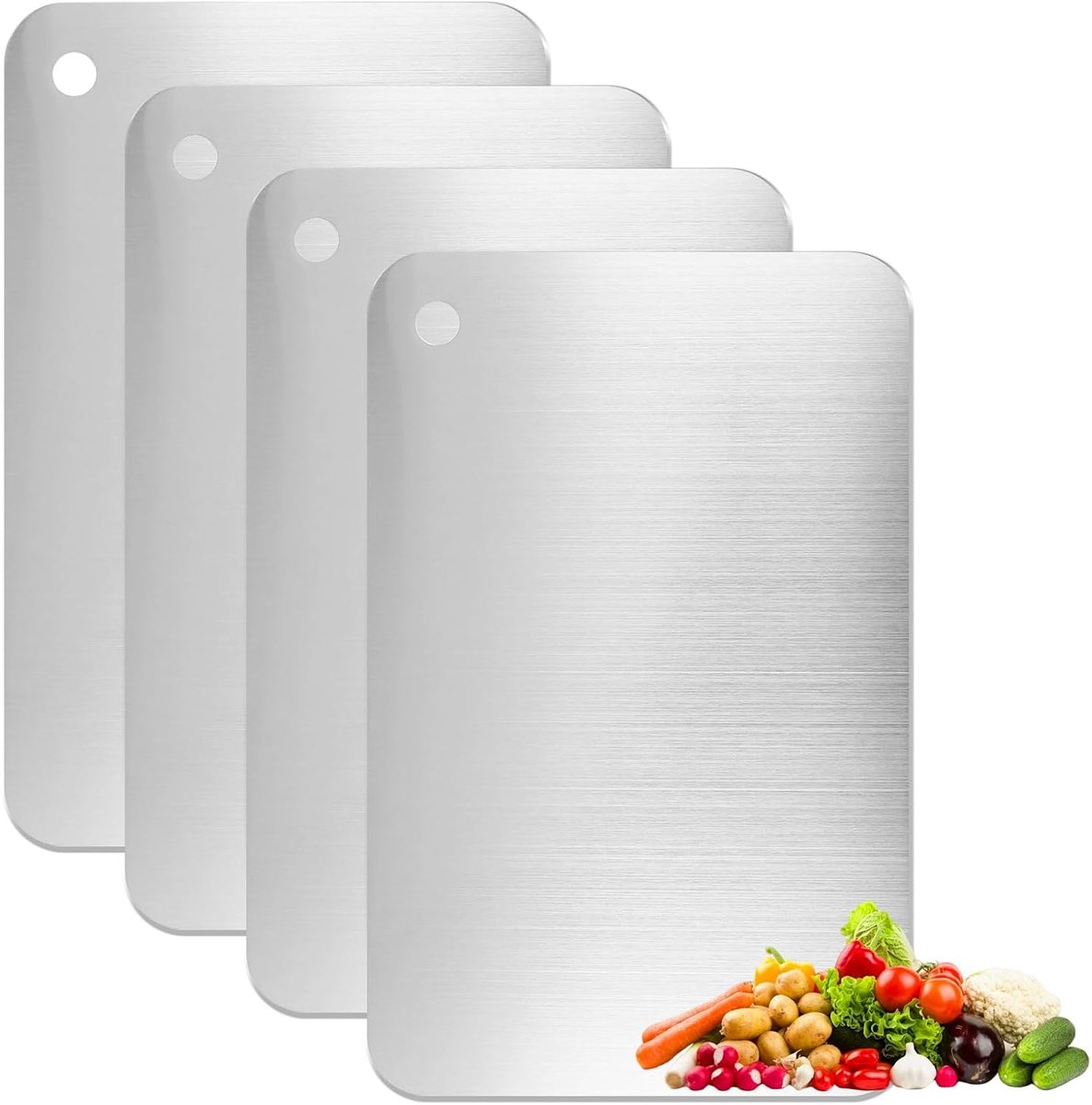 4 stuks roestvrijstalen snijplank, 30 x 20 cm, zilver, snijplank voor keuken, restaurant