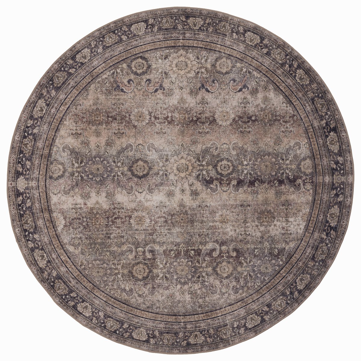 Rond Vintage Vloerkleed Atlas Oosters 160 cm - Wasbaar Antislip Bruin