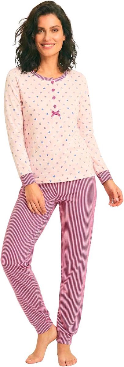 O-day Vanuè Damespyjama van 100% licht katoen, ideaal voor lente en overgangsperiode, set van bovendeel met knopen en comfortabele broek