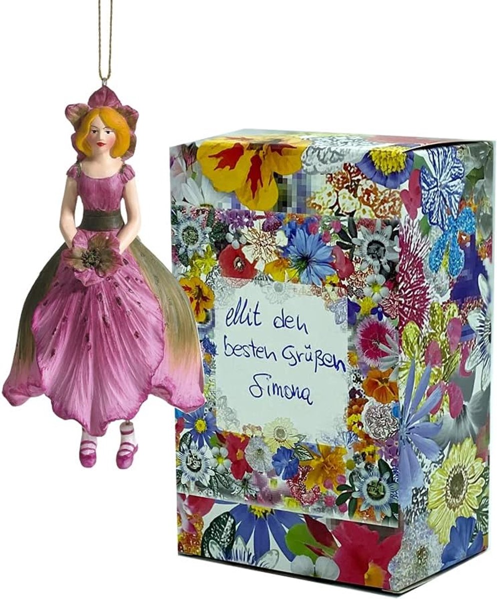 Kerstroos om op te hangen elfendecoratiefiguur Flower Fairy figuur bloemenfiguur sculptuur bloemenkinderen in geschenkdoos