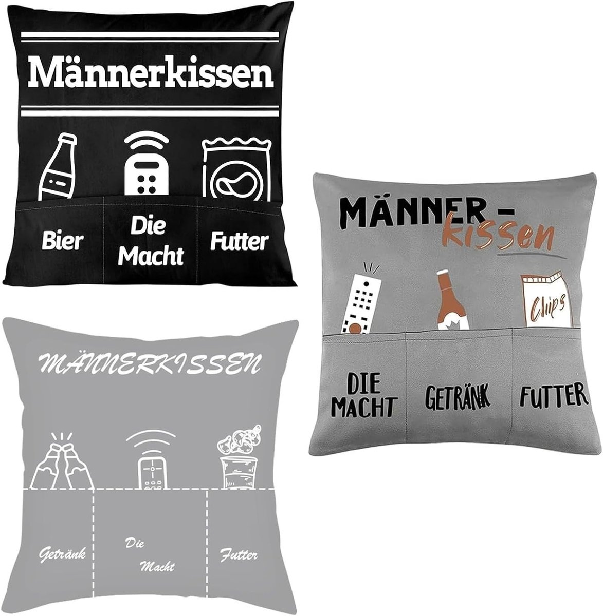 Set van 3 Kussenslopen met Pockets, 45 x 45 cm, Persoonlijke Kussenslopen, Cadeau voor Verjaardag, Familie en Vrienden, Comfort en Functionaliteit