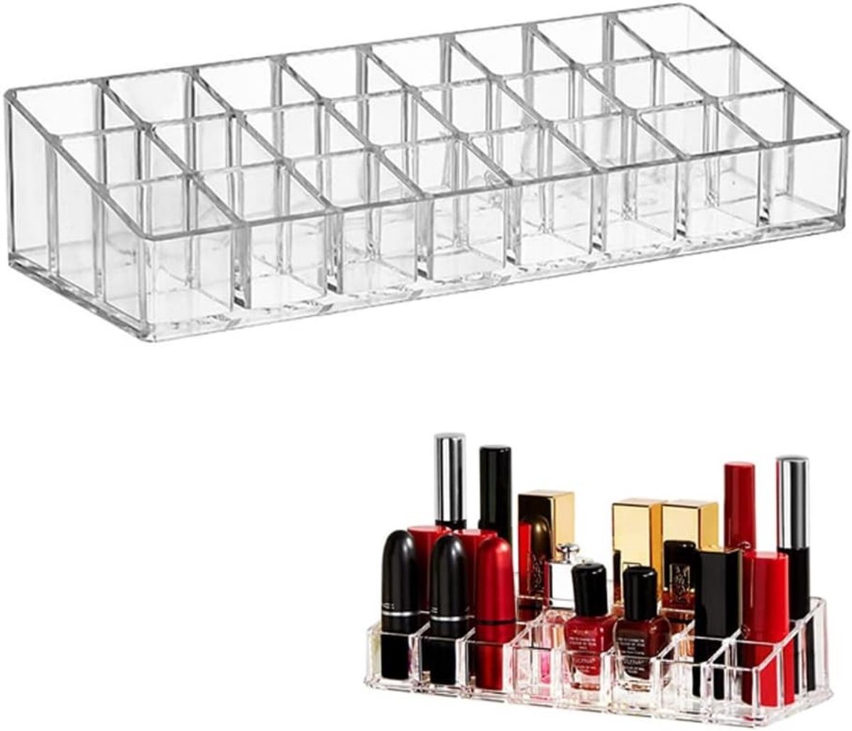 Lipstick Organizer met 24 Compartimenten voor Make-up, Perfect voor Lippenstiften en Glans, Transparant en Ruimtebesparend