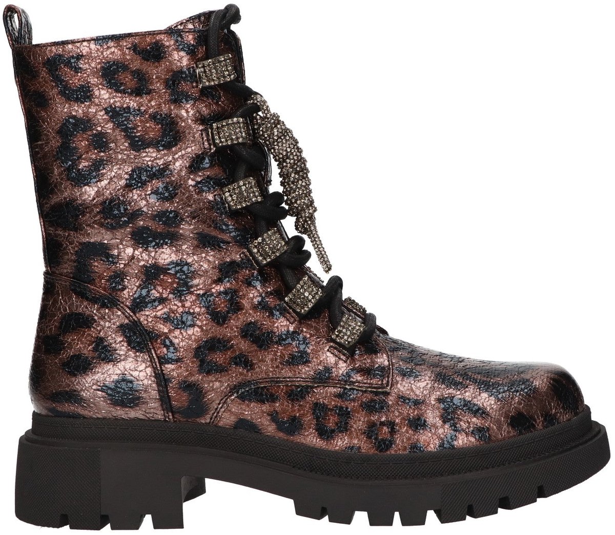 La Strada Metallic Veterboots Met Luipaardprint - Damesschoenen - Maat - 40