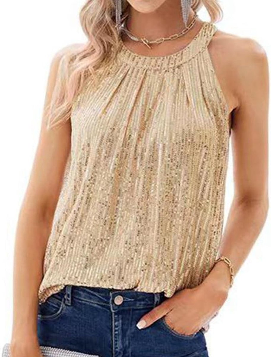 Halter Tank Tops voor Dames met Pailletten, Mouwloos en Glanzend voor Feestelijke Gelegenheden en Casual Uitjes