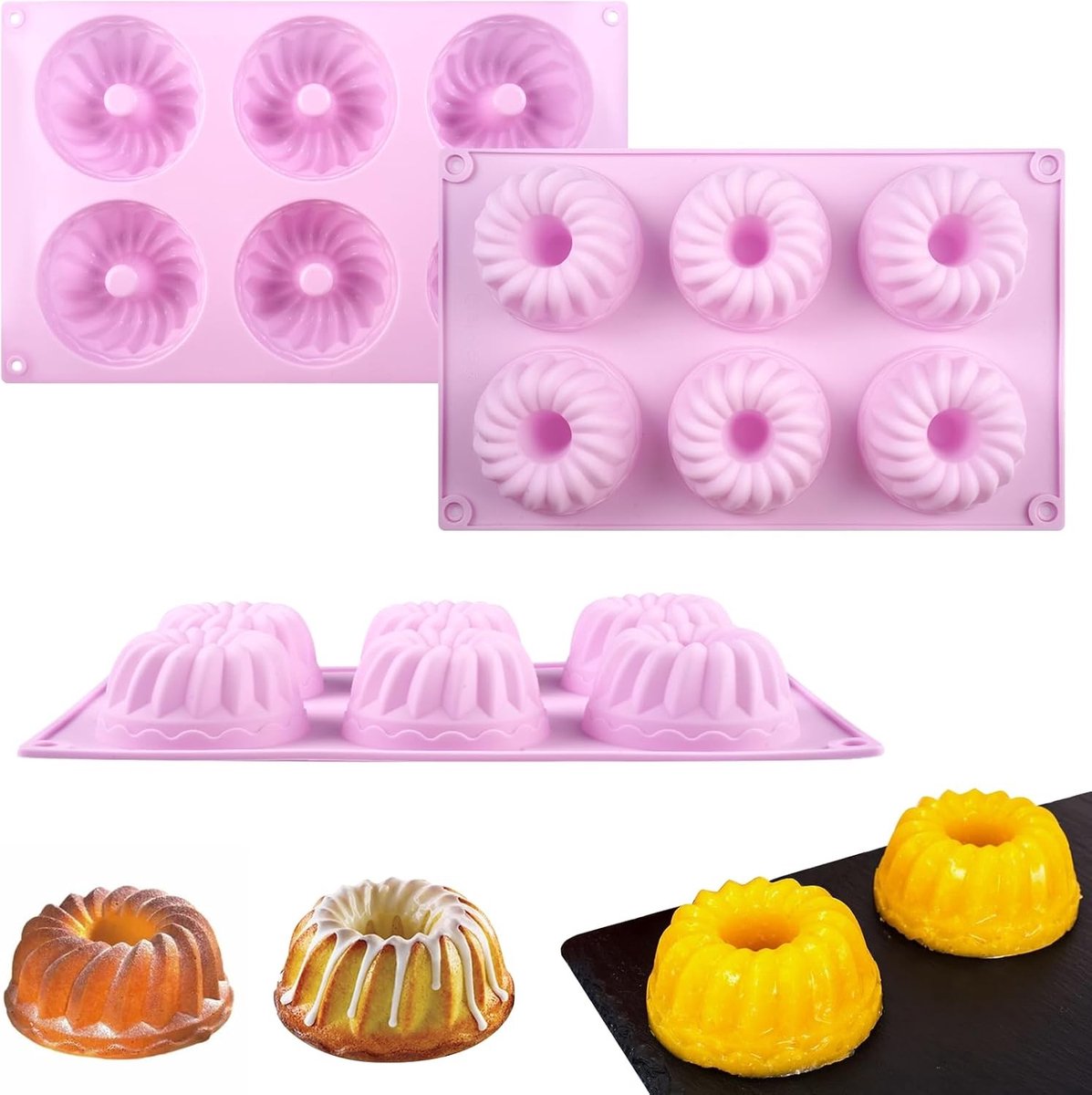 Siliconen Mini Turban Mallen Set van 6, Diameter 7 cm, Herbruikbare en Antiaanbak Mallen voor Biscuit, Bagels en Muffins