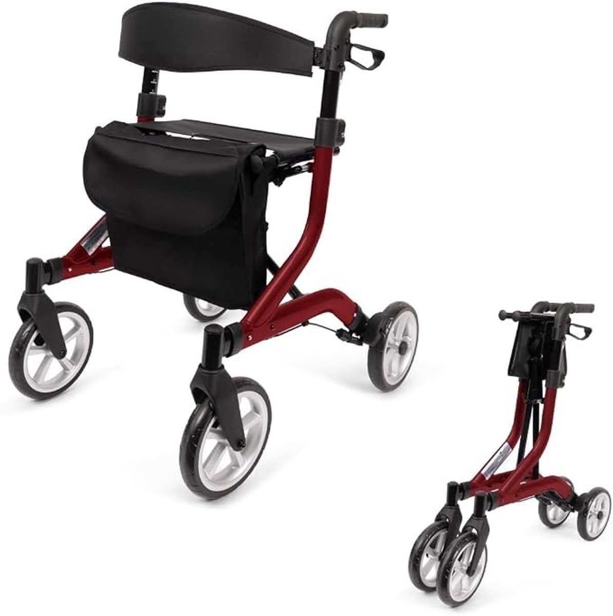 Kavora Rollator - Laadvermogen tot 120 kg - Rollator Lichtgewicht en Opvouwbaar - Rollators Binnen en Buiten - Zwart/Rood - 66cm x 50cm x 20cm