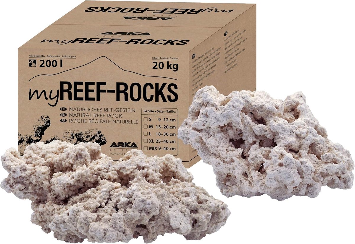 Aquatics MRROSLG myReef-Rocks - natuurlijk rifsteen, ook geschikt voor cichlidenaquaria, hoogporeus, vrij van schadelijke stoffen, 20 kg, L, 18-30 cm