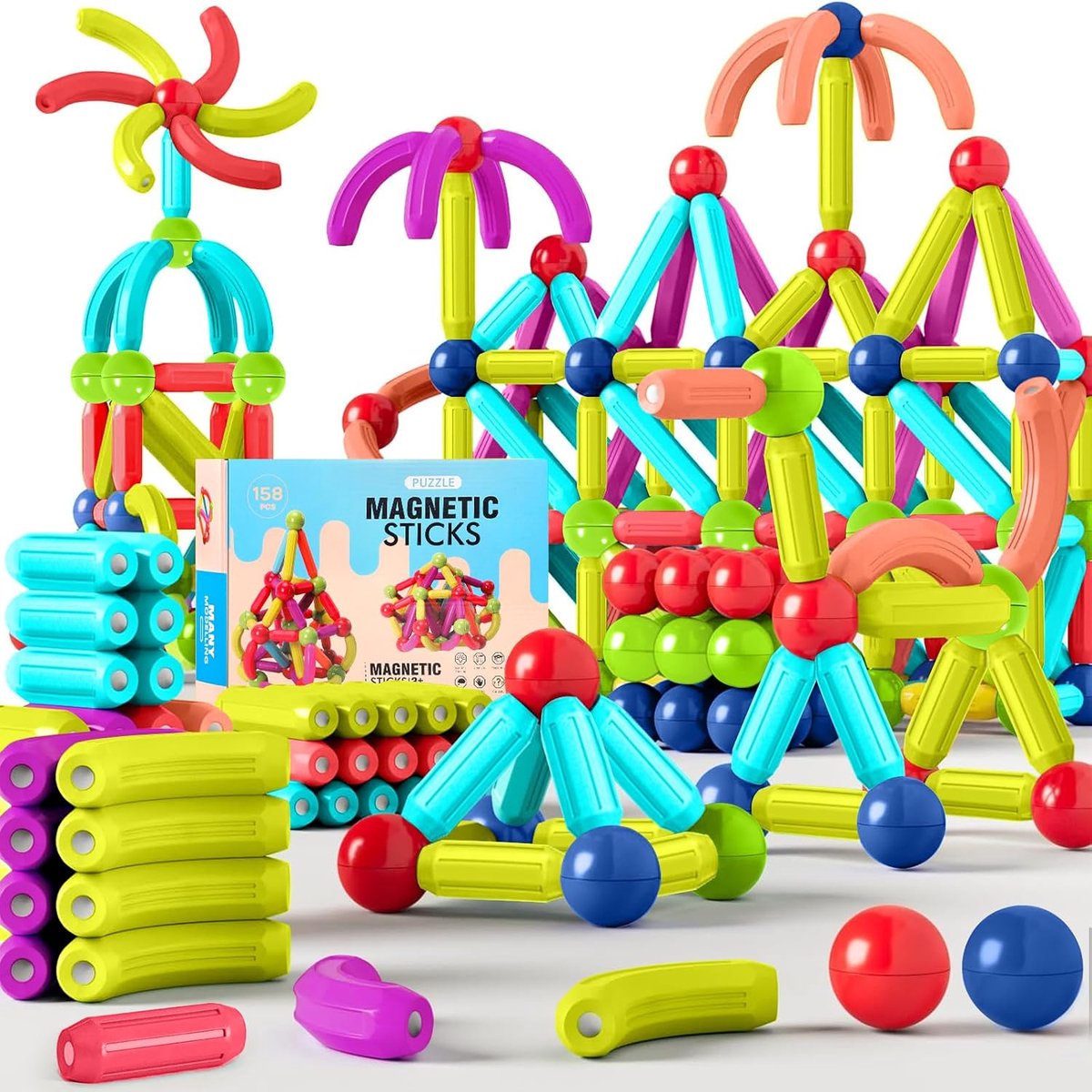 Magnetisch bouwspeelgoed, 3D-bouwspeelgoed, magnetische bouwstenen, educatief speelgoedcadeau voor 3-12 jaar oude jongens en meisjes (158Pcs)